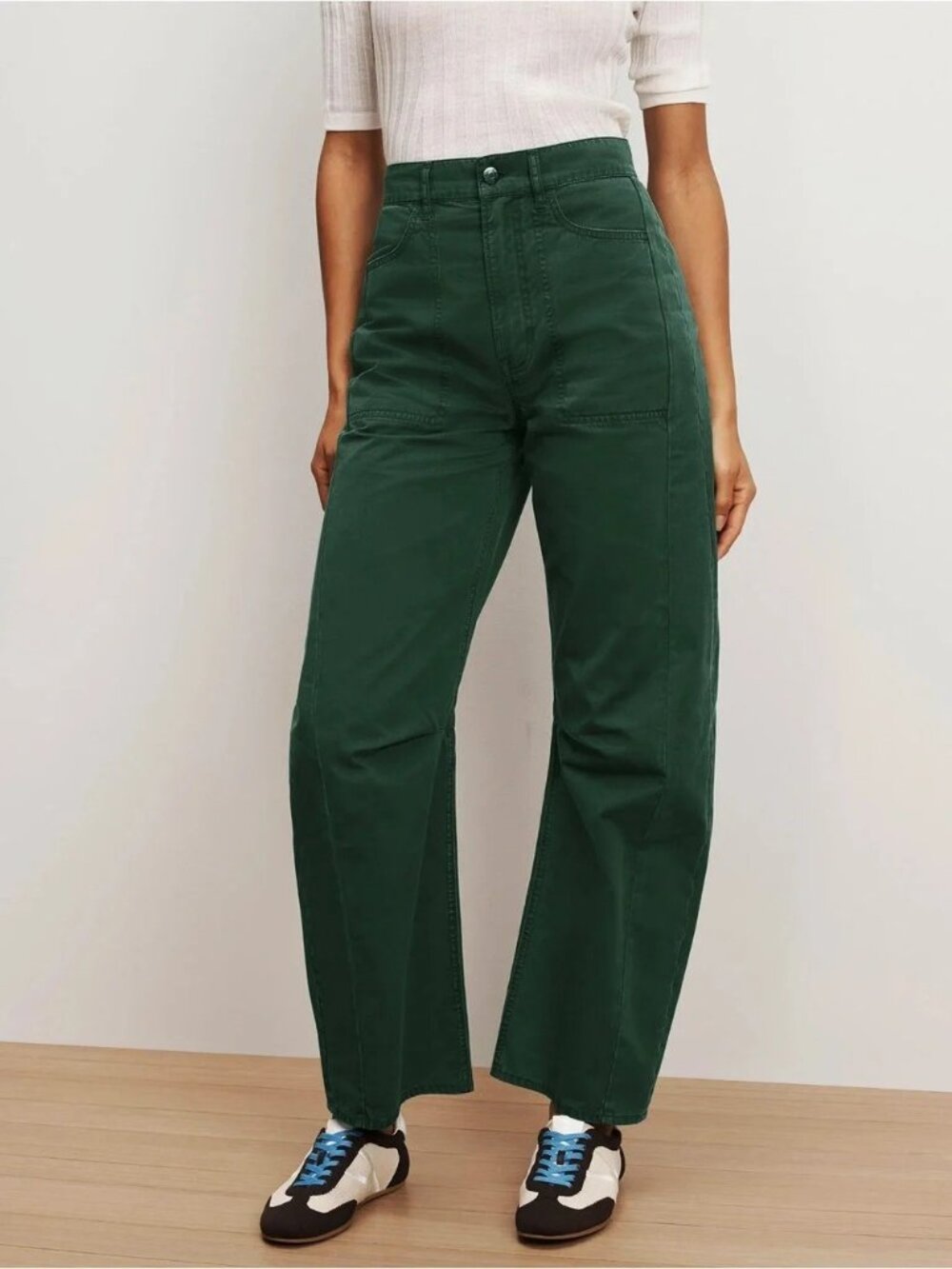 New Veronica Beard Sloan Barrel Leg High Rise Pants Dark Hunter Green Size 24